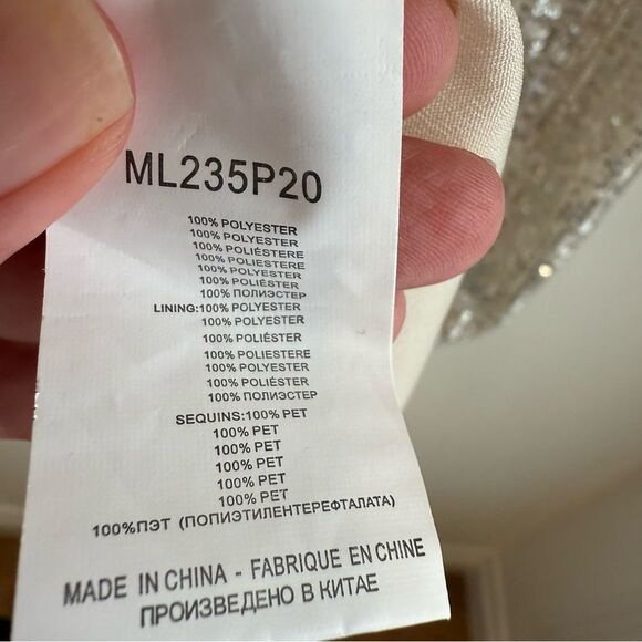 LILI SIDONIO by Molly Bracken Silver and Cream Sequin Balloon Sleeve Mini Dress - Picture 6 of 8